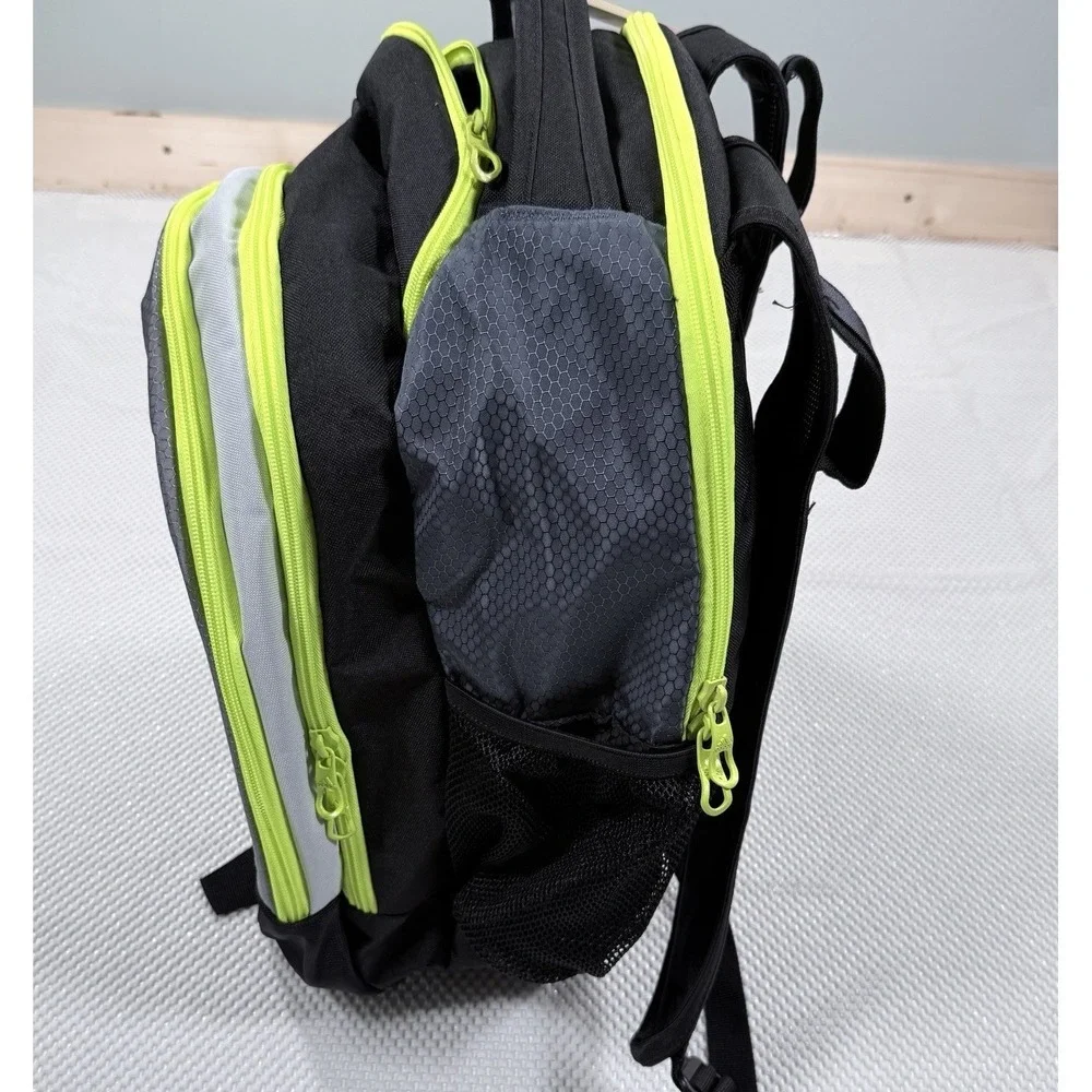 Adidas Loadspring Backpack Black Gray Neon Green Multi Pocket Book Bag